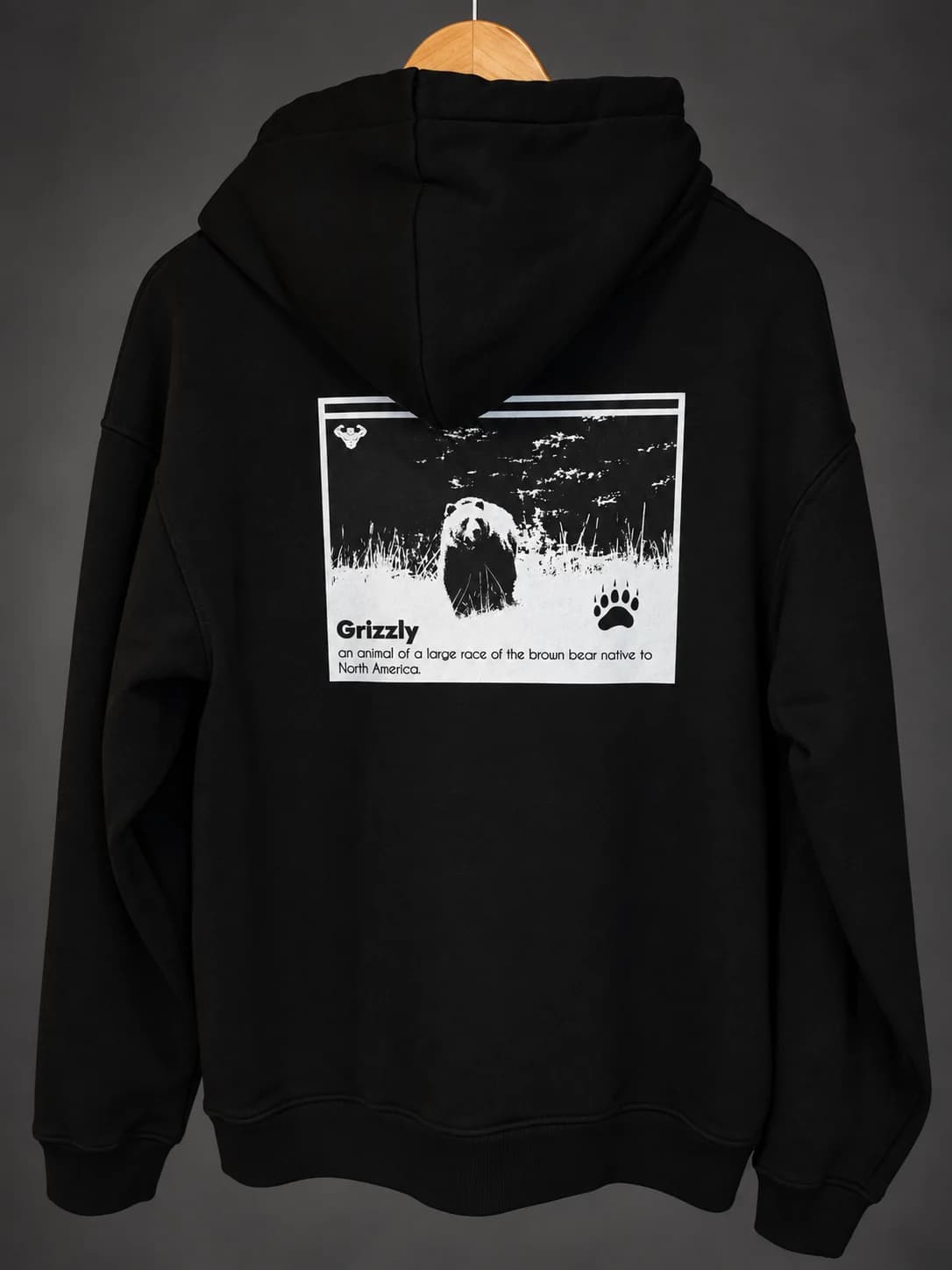 Hanorac CNT Grizzly negru, spate, ursul grizzly